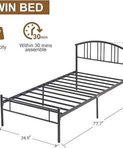 VECELO Twin Metal Bed Frame with Headboard and Under Bed Storage 2