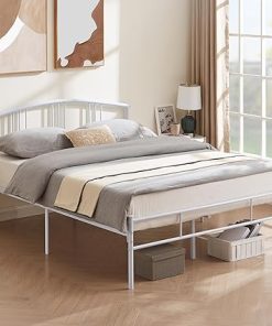 VECELO 14 Inch White Metal Bed Frame with Headboard and Footboard VECELO 14 Inch White Metal Bed Frame with Headboard and Footboard