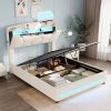Maupvit Full Lift Up Storage Bed Frame,Platform Bed with Upholstered Storage Headboard,Charging Station&Led Lights,Hydraulic Storage,No Box Spring Needed,Noise Free,Beige