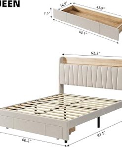 Queen Size Bed Frame with Storage Headboard and Charging Station 2
