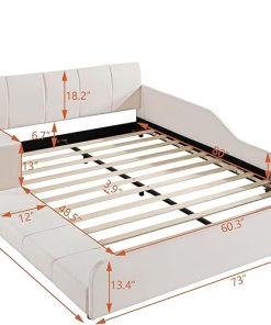 Queen Size Upholstered Bed Frame with Desk and Stool for Kids Adults 2