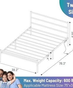Twin Bed Frame with Headboard Heavy Duty Frame with USB Charging Station 2