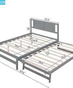 Full Size Platform Bed with Adjustable Trundle and Headboard Gray 2