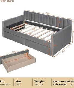 Modern Twin Upholstered Daybed with Drawers for Living Room Gray 2