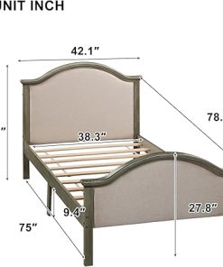 Upholstered Twin Size Bed Frame with Headboard and Footboard Grey 2