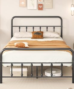 Victorian Style Full Size Metal Platform Bed Frame with Headboard