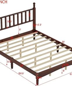 Polibi Queen Size Platform Bed with Headboard in Walnut Finish 2