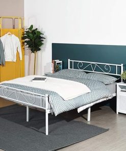 Queen Size Metal Platform Bed Frame with Headboard and Steel Foundation