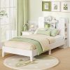 Twin Bed with 2 Storage Drawers, Wood Twin Storage Bed with Bookcase Headboard,LED Light and USB Charge Station,Twin Bed Frames Captain Bed for Kids, Girls,Boys,No Box Spring Needed, White 3