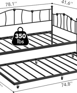 Metal Daybed with Trundle Twin Size Premium Steel Frame and Support 2