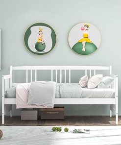 Twin Daybed Frame with Wooden Slats No Box Spring Needed White