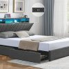 Full Platform Bed with Trundle USB Ports Metal Frame Storage Headboard 4
