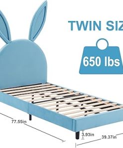 VECELO Twin Bed Frame for Kids with Upholstered Headboard Support 2