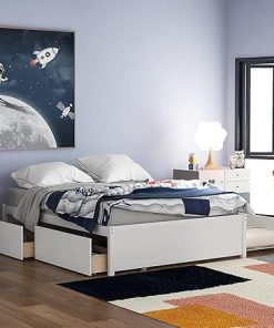 Full Size Bed Frame with Drawers and Trundle – White Platform Bed