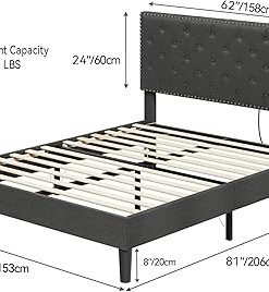 YITAHOME Queen Bed Frame with USB Ports and Motion Sensor Light Gray 2