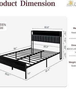 Queen Bed Frame with LED Light and Charging Port, Metal Platform 2