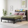 Vintage Queen Size Metal Bed Frame with Headboard Footboard Black 4