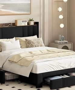 Twin Size Upholstered Bed Frame with Storage Headboard and USB Ports Twin Size Upholstered Bed Frame with Storage Headboard and USB Ports