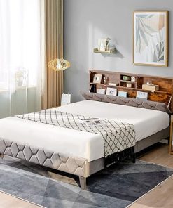 KOMFOTT Queen Bed Frame with Storage Headboard and Open Shelves