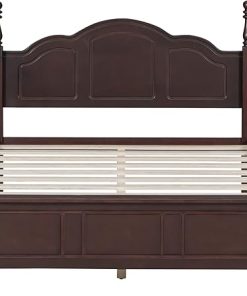 Retro Black Wood Platform Bed Frame with Slat Support Modern Style