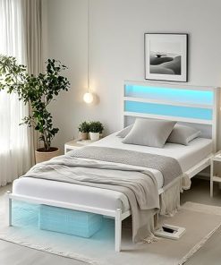 Twin Bed Frame with Headboard Heavy Duty Frame with USB Charging Station