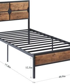VECELO Twin Size Bed Frame with Wood Headboard and Steel Slats Support 2