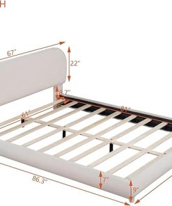 Queen Size Upholstered Platform Bed with Curved Headboard and Frame 2