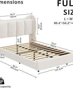 Velvet Upholstered Full Bed Frame with LED Light No Box Spring Needed 2