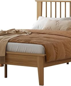 Wooden Queen Bed Frame with Spindle Headboard Mid Century Modern 2