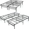 Beige King Size High Platform Bed Frame with Tufted Wingback Headboard 4
