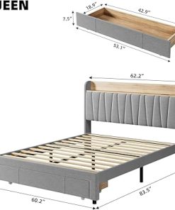 Queen Size Bed Frame with Storage Headboard and Charging Station 2