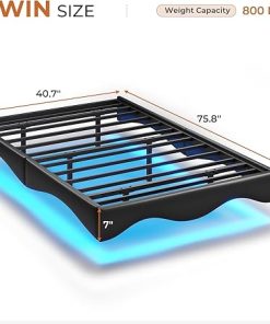 Floating Twin Bed Frame with LED Lights and Charging Station Black 2