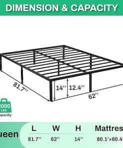 14 Inch Tall Queen Metal Bed Frame with Storage No Box Spring Required 2
