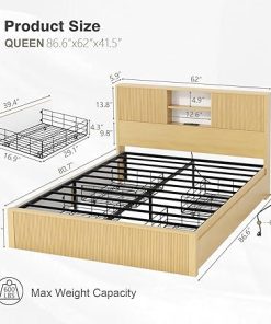 Modern Queen Bed Frame with Bookcase Headboard and Storage Solutions 2