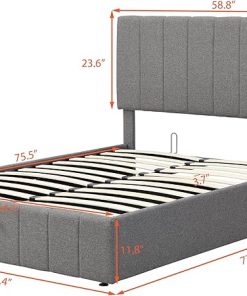 Full Upholstered Platform Bed with Gas Lift Storage in Grey 2