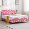 Upholstered Full Bed Frame with Curved Headboard Beige No Box Spring 4