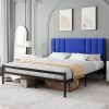 Velvet Platform Full Bed Frame with Heavy Duty Metal Support Blue