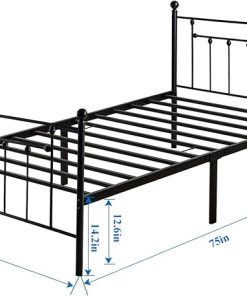 VECELO Twin Metal Bed Frame with Headboard and Footboard, Black 2