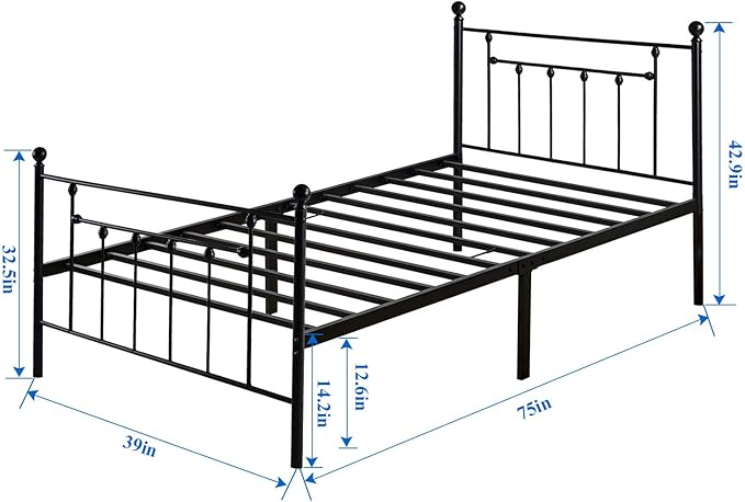 VECELO Twin Metal Bed Frame with Headboard and Footboard, Black 2 VECELO Twin Metal Bed Frame with Headboard and Footboard, Black - Image 2