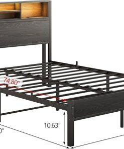 Black Full Bed Frame with Charging Station and LED Headboard Storage 2