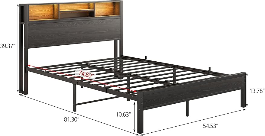 Black Full Bed Frame with Charging Station and LED Headboard Storage 2 Black Full Bed Frame with Charging Station and LED Headboard Storage - Image 2