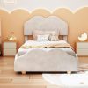Twin Platform Bed with Cloud Headboard Velvet Frame No Box Spring Beige