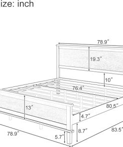 King Size Mid-Century Wooden Bed Frame with Headboard and Legs 2