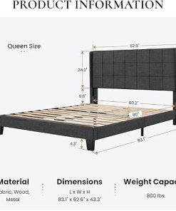 Queen Upholstered Bed Frame with Tufted Headboard and Storage Gray 2