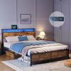 Full Bed Frame with Bookcase Headboard and USB Charging Station 3