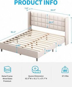 Modern Velvet Queen Bed Frame with Wingback Headboard and Slats 2
