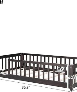 Montessori Twin Size Kids Floor Bed Frame in Solid Wood Espresso 2