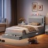 Twin Bed Frame with Storage Headboard and Drawers in Light Grey