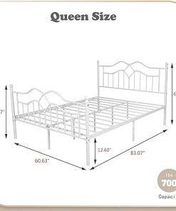RYR Metal Platform Queen Bed Frame with Headboard Easy Assembly White 2
