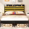 Queen Size Metal Bed Frame with Storage No Box Spring Needed Black 4